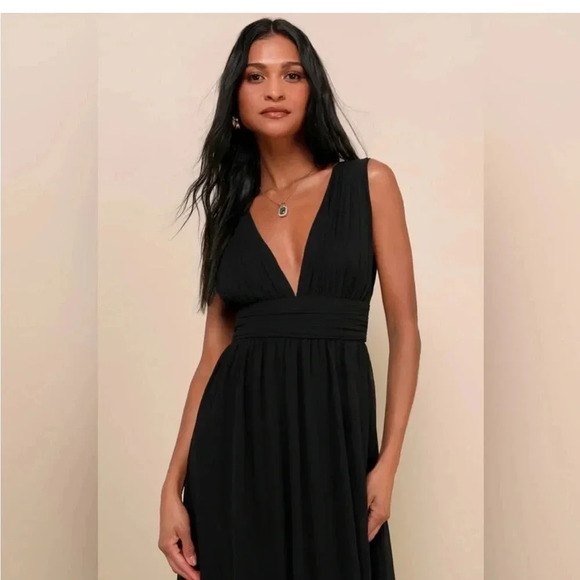 Lulus black heavenly chiffon open slit maxi dress - Picture 4 of 15